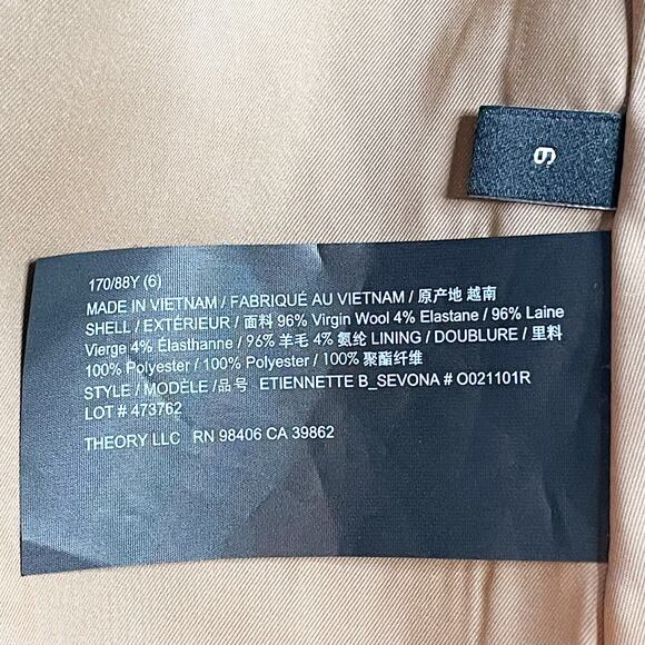 Theory NWOT Single-Breasted Blazer in Sevona Stretch Wool Truffle Size 6 - Picture 5 of 5